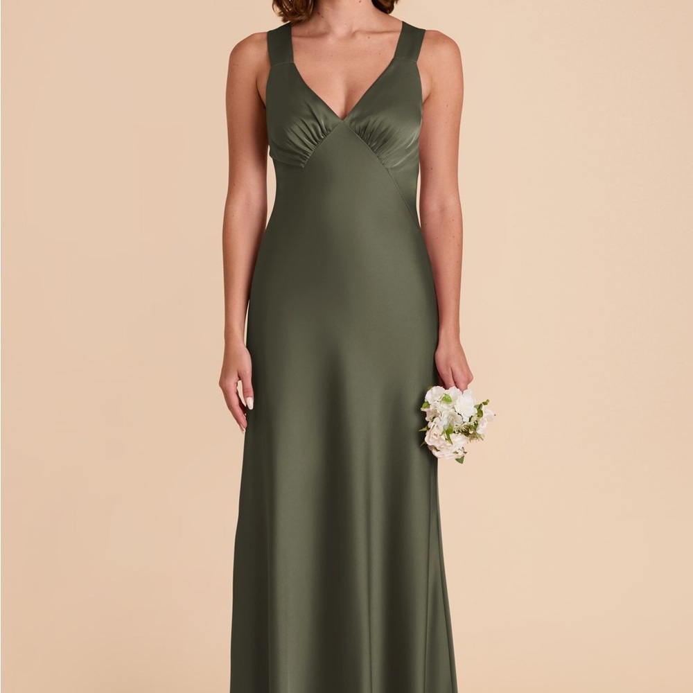 Birdy Grey “Veronica” Matte Satin Olive Bridesmaid Dress